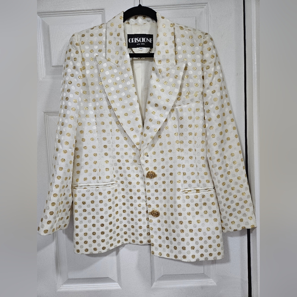 Gorgeous Gold and White polka dot blazer